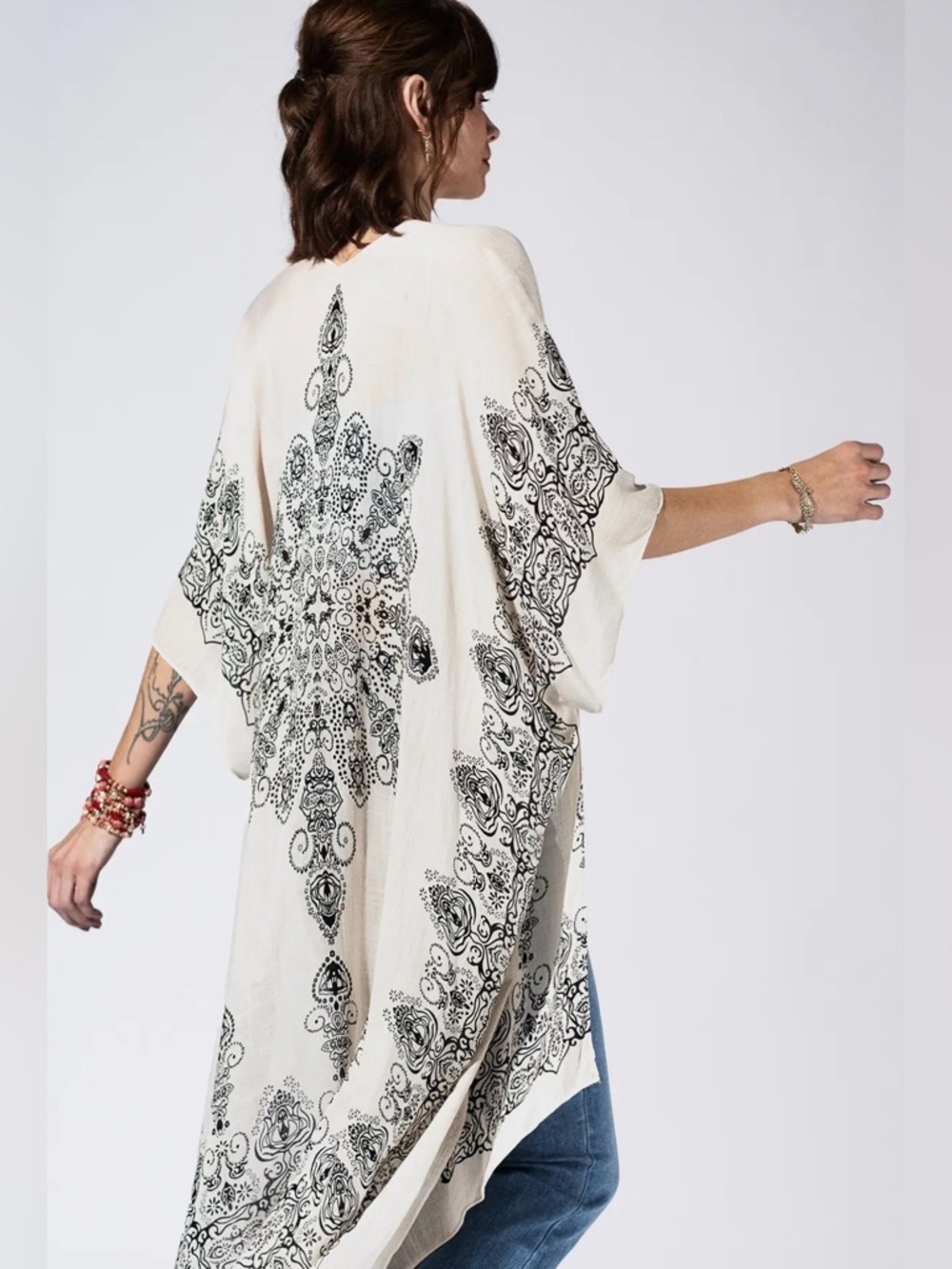 Botanical Border Boho Paisley and Damask Print Kimono - Picture 2 of 3